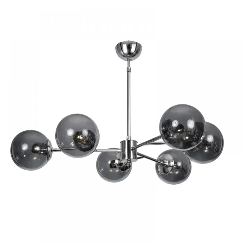 NG Lighting Κρεμαστό Φωτιστικό Οροφής Χειροποίητο Μεταλλικό Χρώμιο με Φιμέ Γυαλιά Εξάφωτο Ε27 70x80cm 2036770